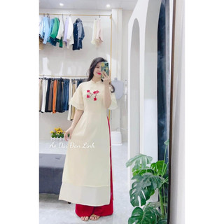 Áo dài tơ mềm kết hoa - áo dài đan linh