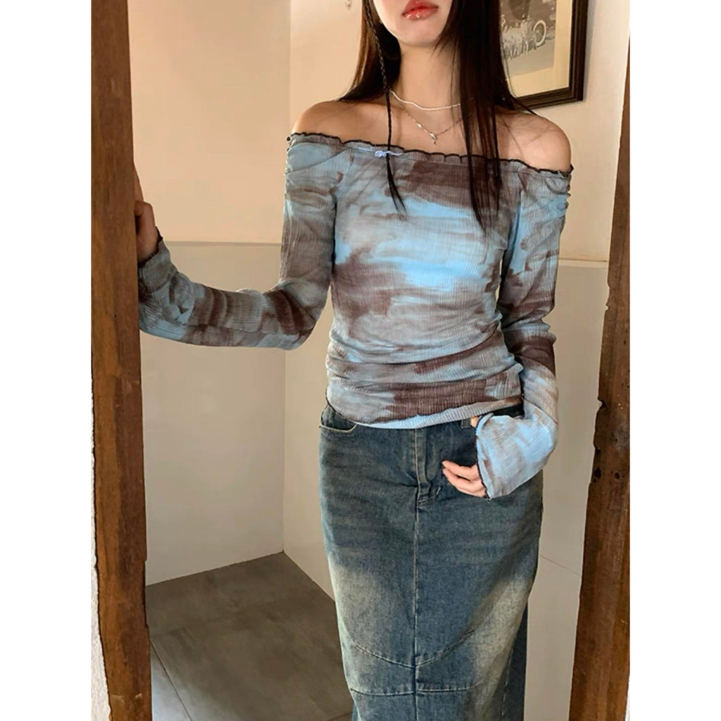 Chân Váy Jean Dài June Loang Màu Gân Ngang XONXEN SHOP QUẢNG NGÃI Mã 919080