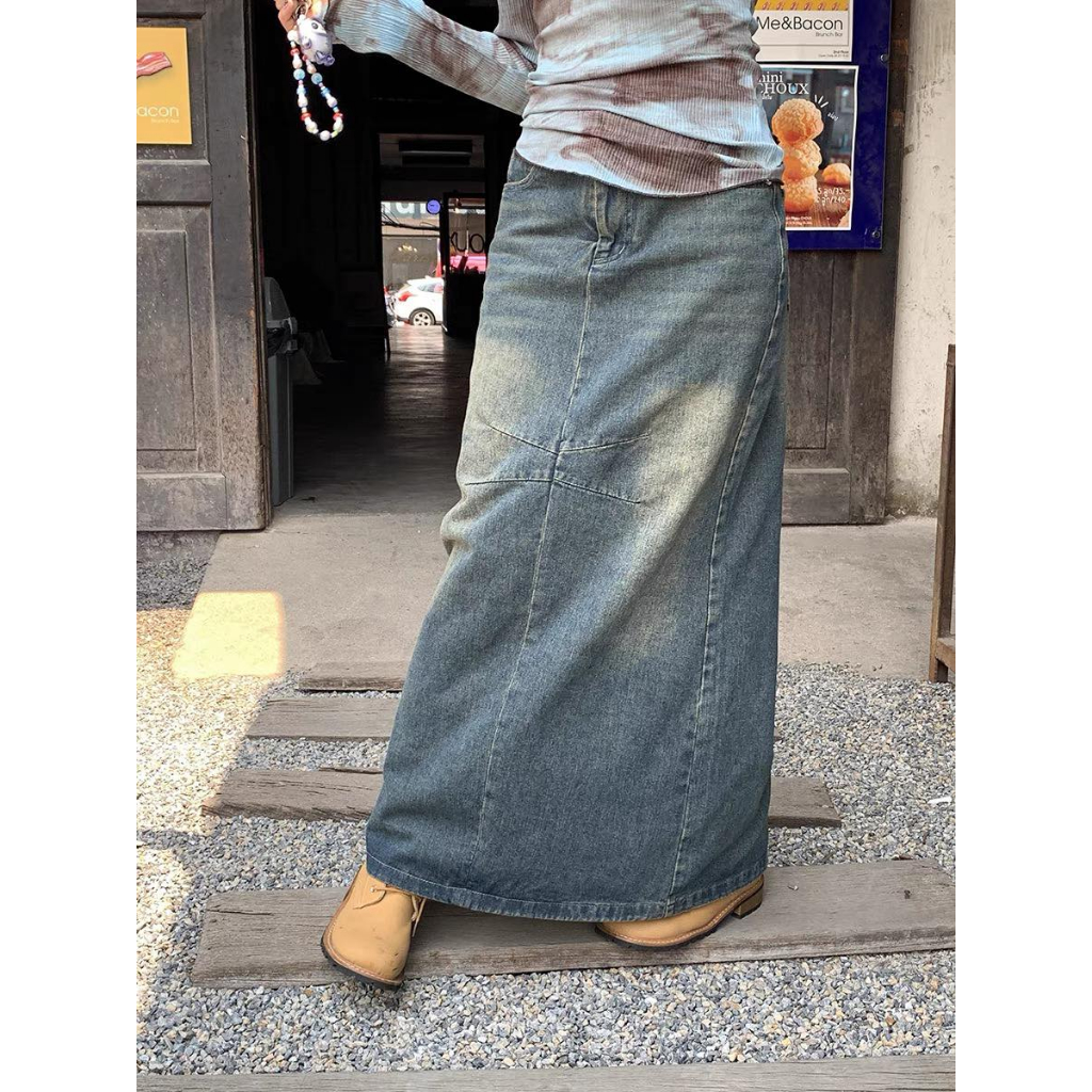 Chân Váy Jean Dài June Loang Màu Gân Ngang XONXEN SHOP QUẢNG NGÃI Mã 919080