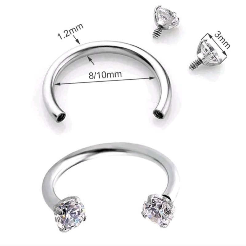 Khuyên Mũi , Môi , Tai Chữ U Đính Đá Zircon