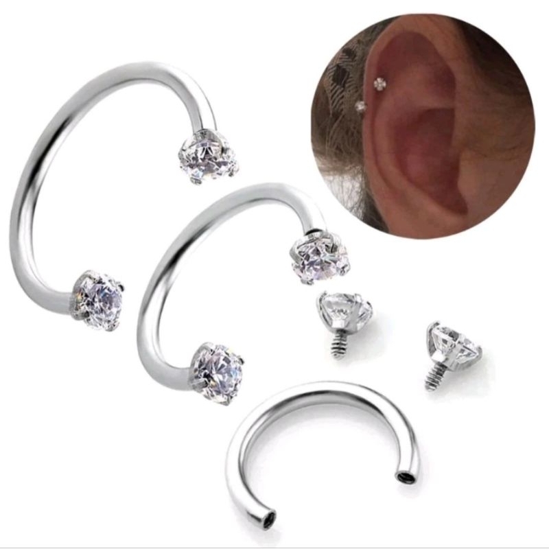 Khuyên Mũi , Môi , Tai Chữ U Đính Đá Zircon