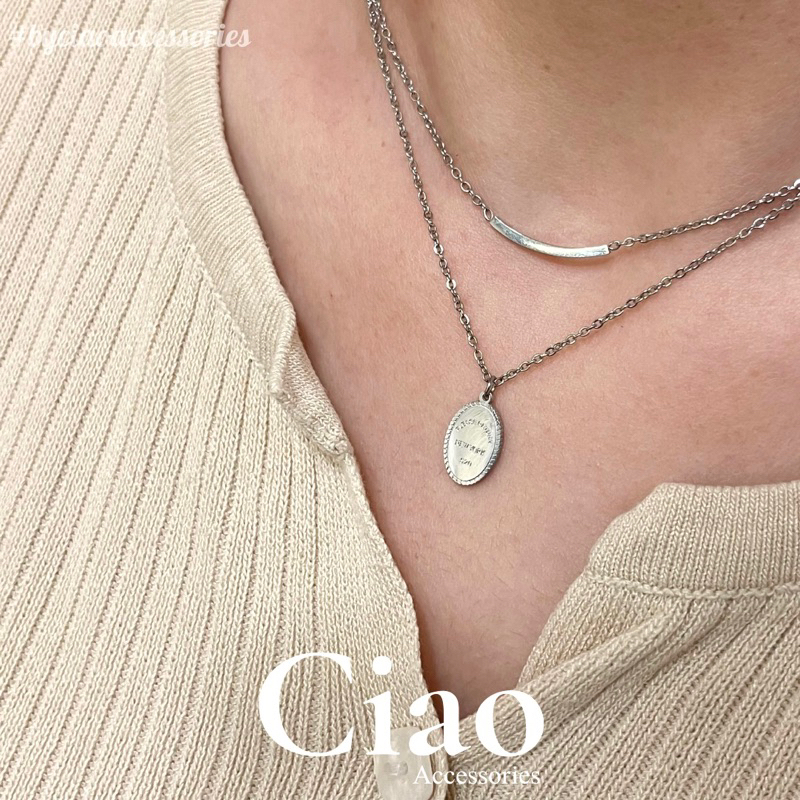 Dây chuyền/ Vòng cổ titan không gỉ thiết kế charm 2 lớp đơn giản Keisha Ciao