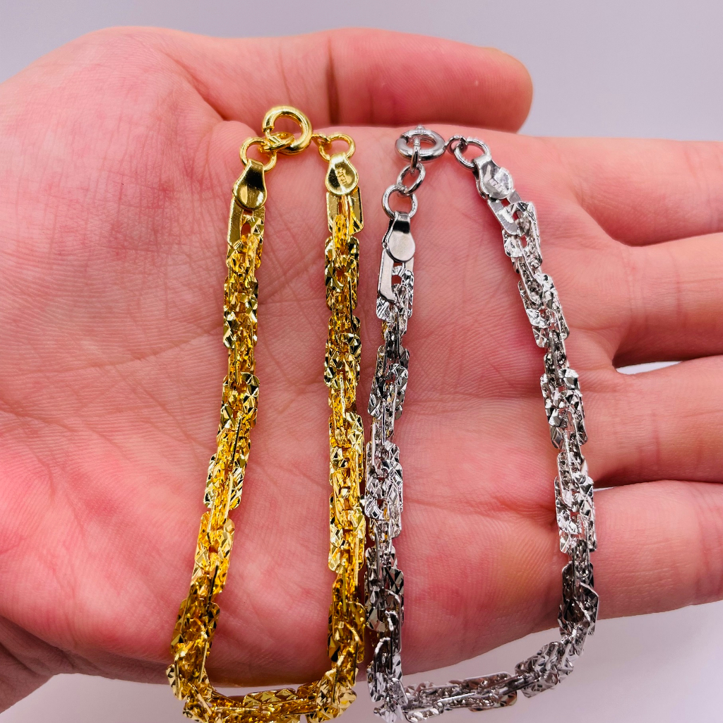 Lắc tay titan, Vòng tay xoắn vuông titan màu vàng 18k và vàng trắng dày 4 li, trangsucmoiluatuoi.RIN