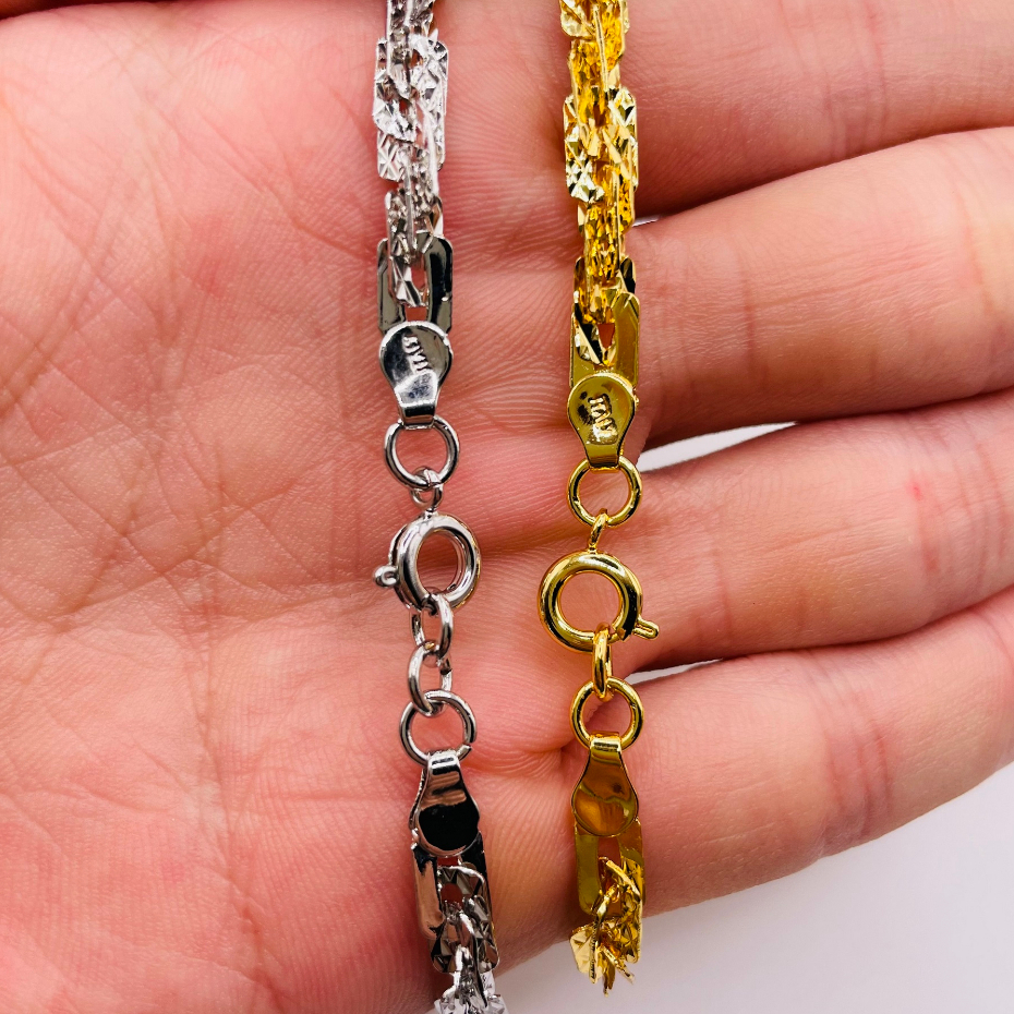 Lắc tay titan, Vòng tay xoắn vuông titan màu vàng 18k và vàng trắng dày 4 li, trangsucmoiluatuoi.RIN