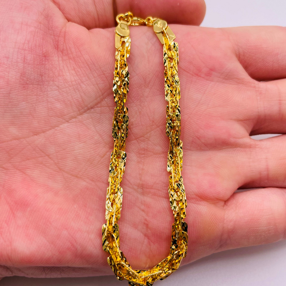 Lắc tay titan, Vòng tay xoắn vuông titan màu vàng 18k và vàng trắng dày 4 li, trangsucmoiluatuoi.RIN