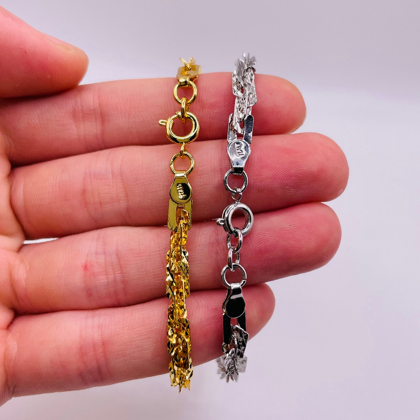 Lắc tay titan, Vòng tay xoắn vuông titan màu vàng 18k và vàng trắng dày 4 li, trangsucmoiluatuoi.RIN