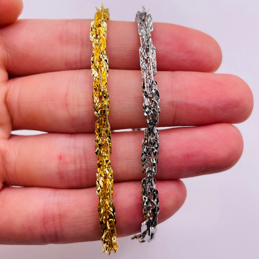 Lắc tay titan, Vòng tay xoắn vuông titan màu vàng 18k và vàng trắng dày 4 li, trangsucmoiluatuoi.RIN