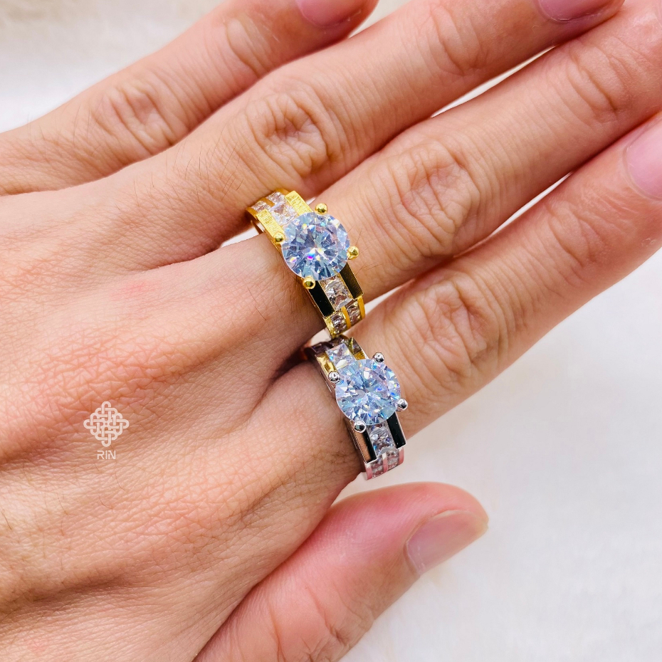 Nhẫn đính đá, Nhẫn hột xoàn đá cao, Titan không phai không rỉ sét màu 18k và bạch kim mã 03