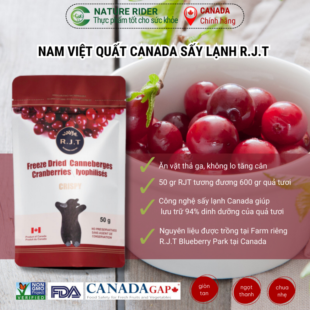 Nam Việt Quất sấy lạnh CRANBERRY - R.J.T FREEZE DRIED CRANBERRIES 50gr