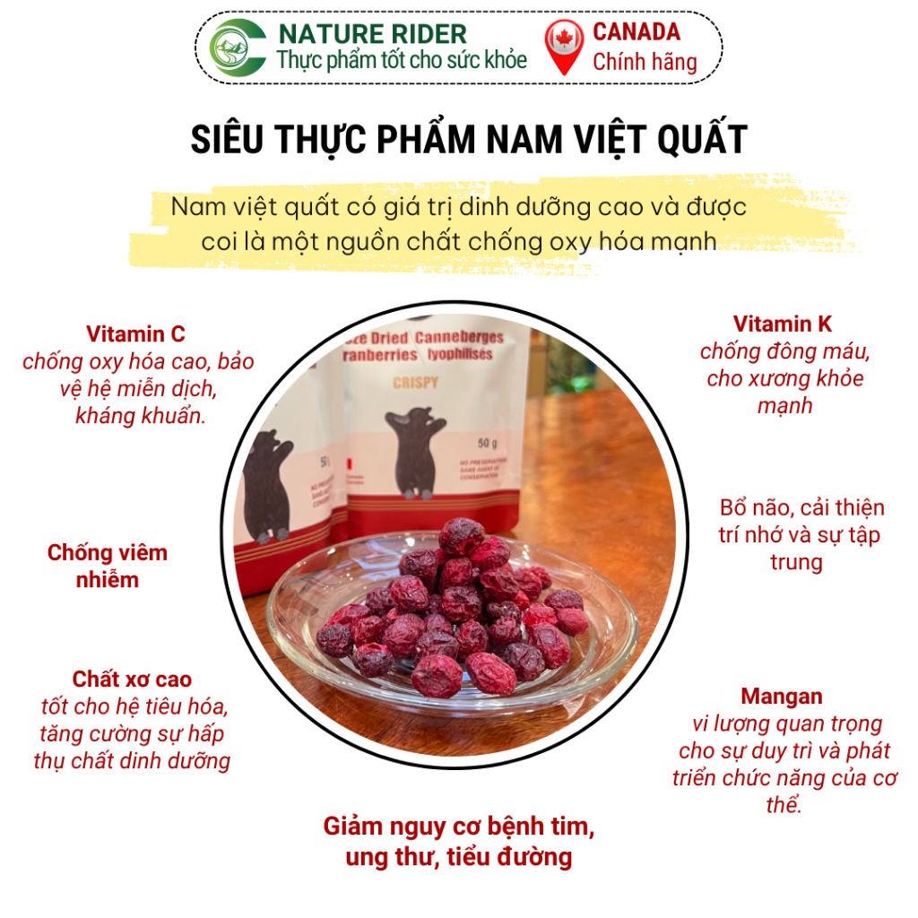Nam Việt Quất sấy lạnh CRANBERRY - R.J.T FREEZE DRIED CRANBERRIES 50gr