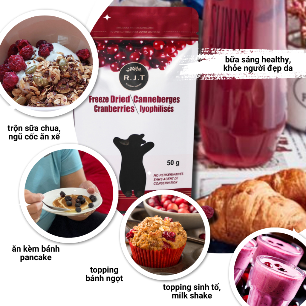 Nam Việt Quất sấy lạnh CRANBERRY - R.J.T FREEZE DRIED CRANBERRIES 50gr