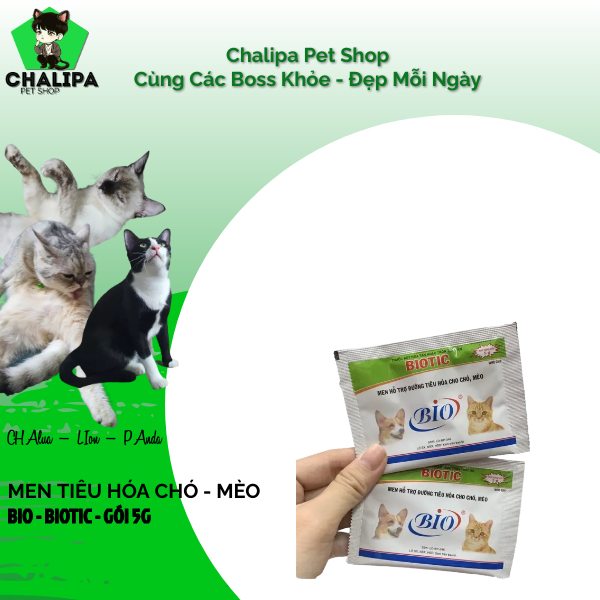 Men Tiêu Hóa Cho Chó Mèo BIOTIC Gói 5g, Men vi sinh lợi khuẩn ngừa tiêu chảy chó mèo cún cưng