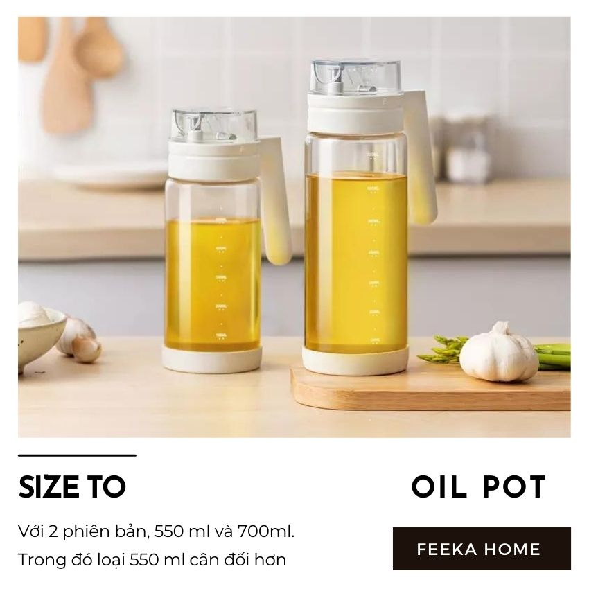 Chai đựng dầu ăn thủy tinh thông minh FEEKA cao cấp nắp tự đóng mở, bình đựng dầu ăn thủy tinh có đế silicon chống trượt