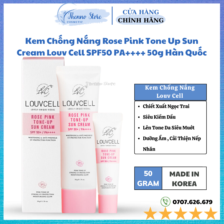Kem Chống Nắng Nâng Tone,Dưỡng Trắng Da Rose Pink Tone Up Sun Cream Louv Cell SPF50 PA++++ 50g Hàn Quốc