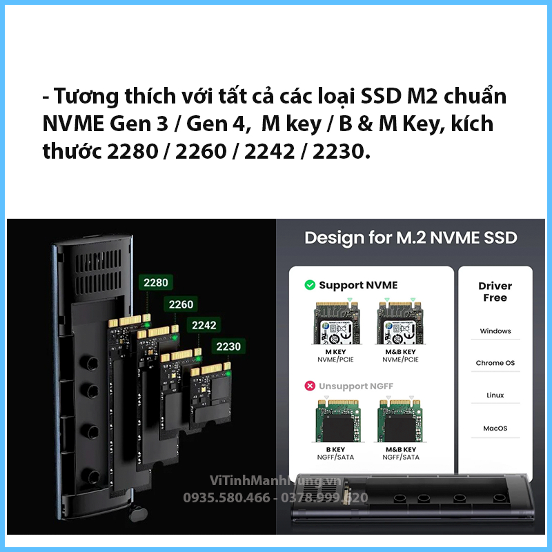 Box UGREEN chuyển SSD M2 NVME Gen 3 / Gen 4 sang USB 3.0 / Type C, Ugreen 10902.