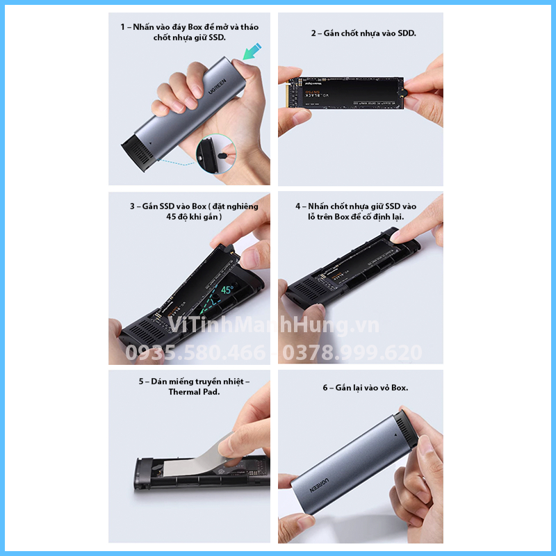 Box UGREEN chuyển SSD M2 NVME Gen 3 / Gen 4 sang USB 3.0 / Type C, Ugreen 10902.