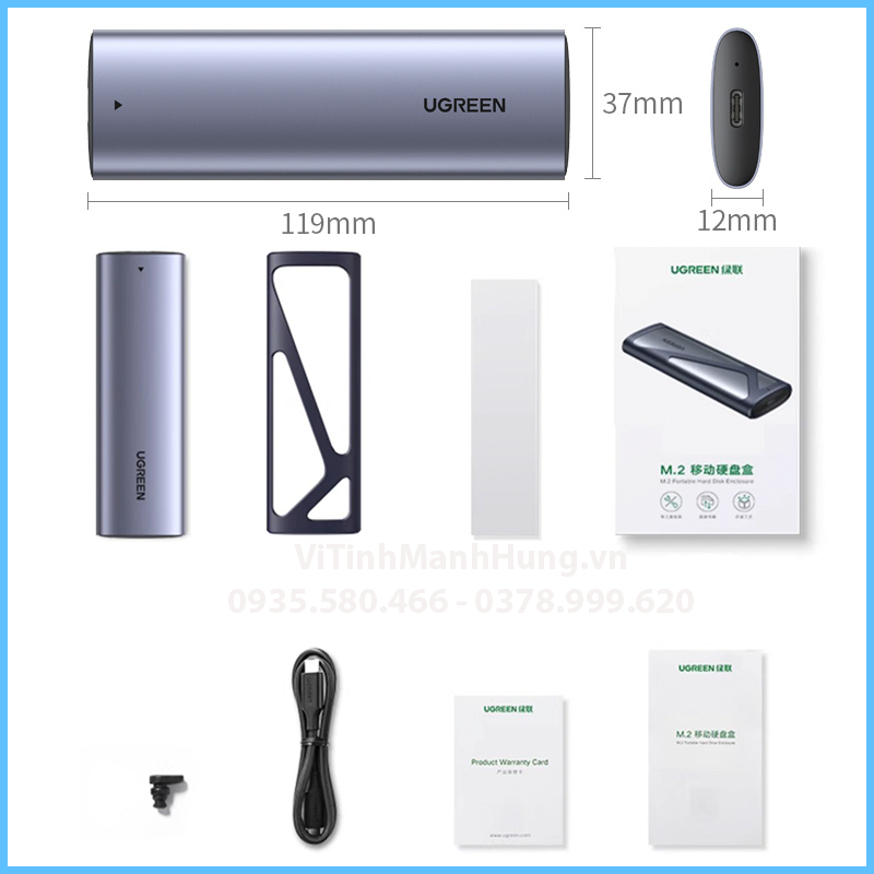 Box UGREEN chuyển SSD M2 NVME Gen 3 / Gen 4 sang USB 3.0 / Type C, Ugreen 10902.