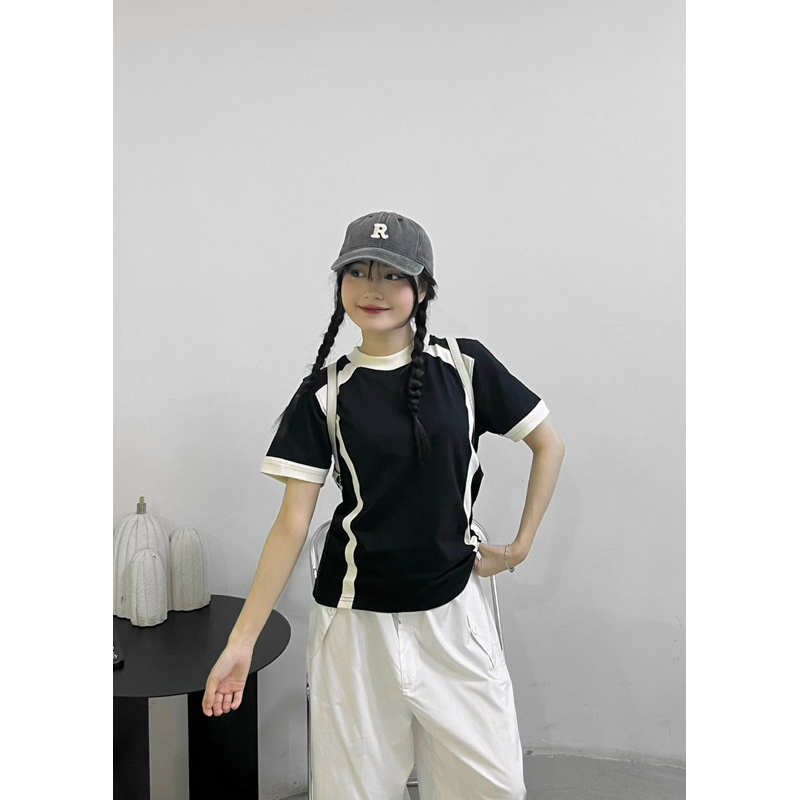 Áo thun babytee phối sườn 100% cotton | Freeship