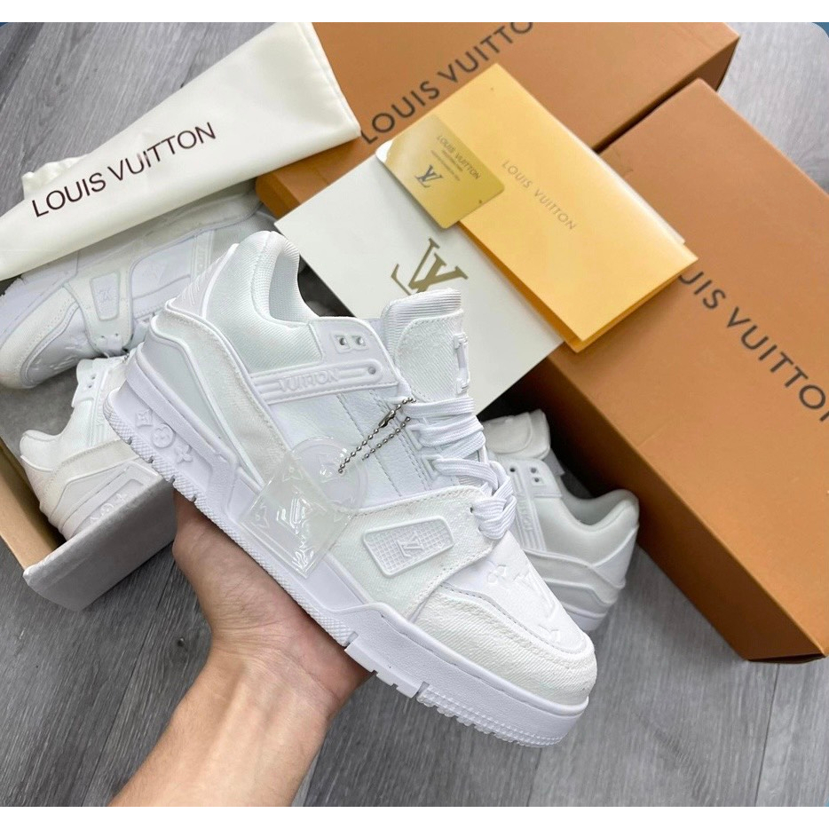 Giày Louis Vuitton Trainer White, Giày LV Trainer Bản Full Trắng Hàng Cao Cấp Dễ Phối Đồ,Hót Trend 2023 Full Phụ Kiện