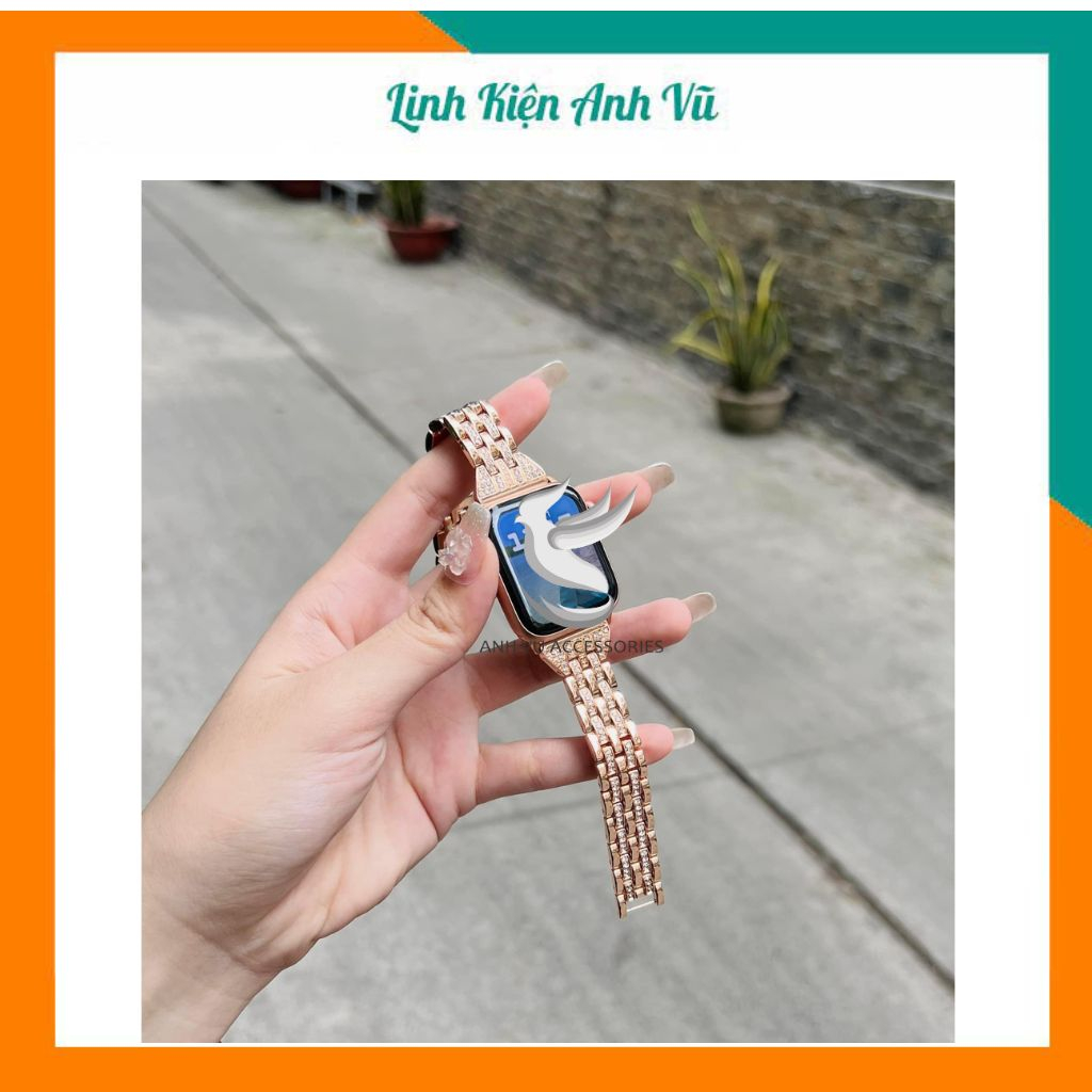 Dây thép đính hột bản nhỏ sang trọng cho Đồng hồ iWatch 49mm 45mm 44mm 42mm 41mm 40mm 38mm