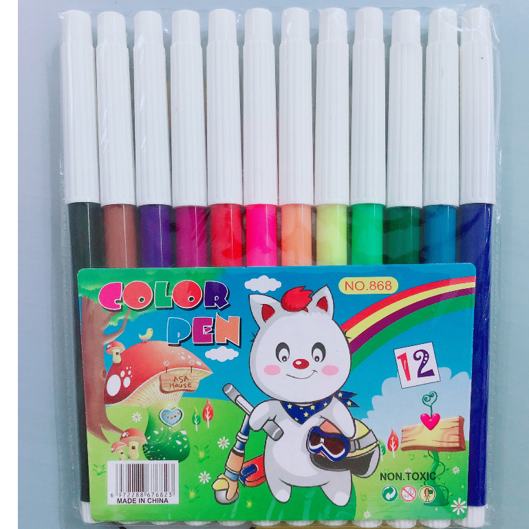 Bút lông màu color pen - set 12 màu / Bút Dạ Nước Tô Màu , Màu Vẽ Mỹ Thuật, Giúp Trẻ Tô Màu Vẽ Tranh Sáng Tạo Tốt Hơn