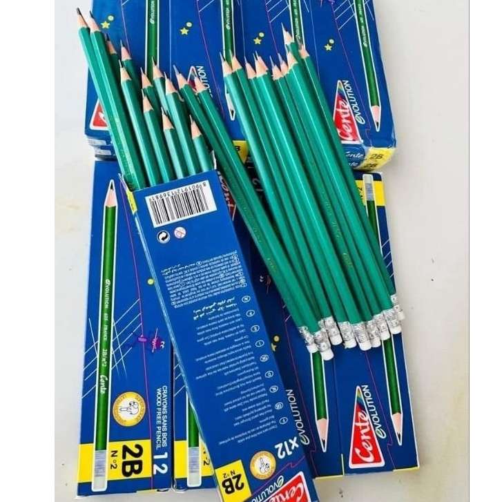 Hộp 12 Cây Bút Chì 2B, Chì Pháp Center (có đầu tẩy) , ruột đậm , bút chì học sinh cấp 1 tập viết