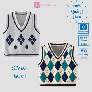 Áo len gile cổ tim Quảng Châu cao cấp cho bé trai từ 8-30kg