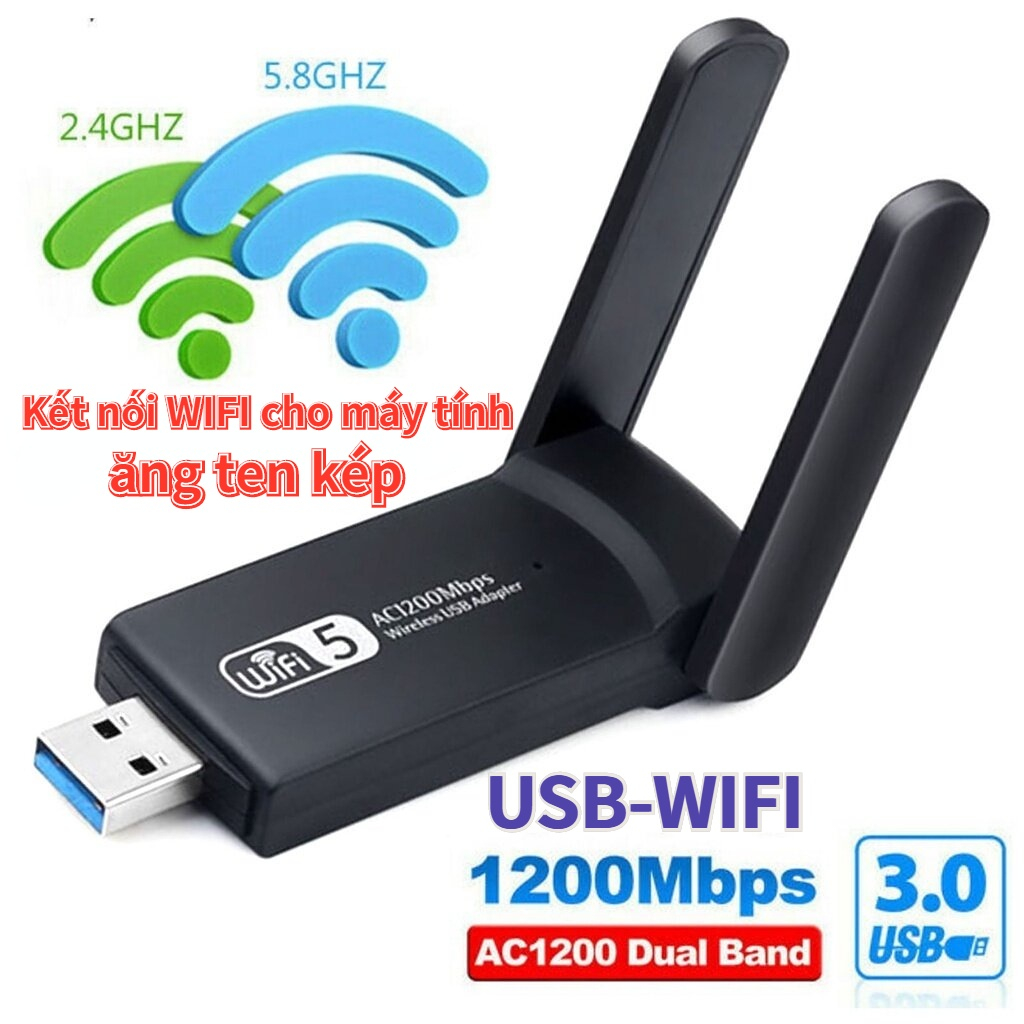 Bộ Chuyển Đổi WIFI USB 3.0 1200Mbps Băng Tần Kép 5GHz 2.4GHz 802.11AC RTL8812BU Dongle Ăng Ten WIFI Card Mạng