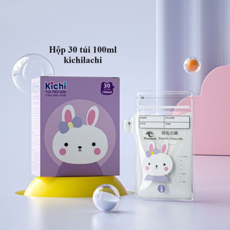 Túi trữ sữa Kichilachi 100ml - cảm biến nhiệt độ, có khóa zip