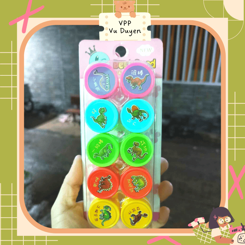 Bộ 10 con dấu khủng long cho bé vui chơi sáng tạo - Văn phòng phẩm Vũ Duyên