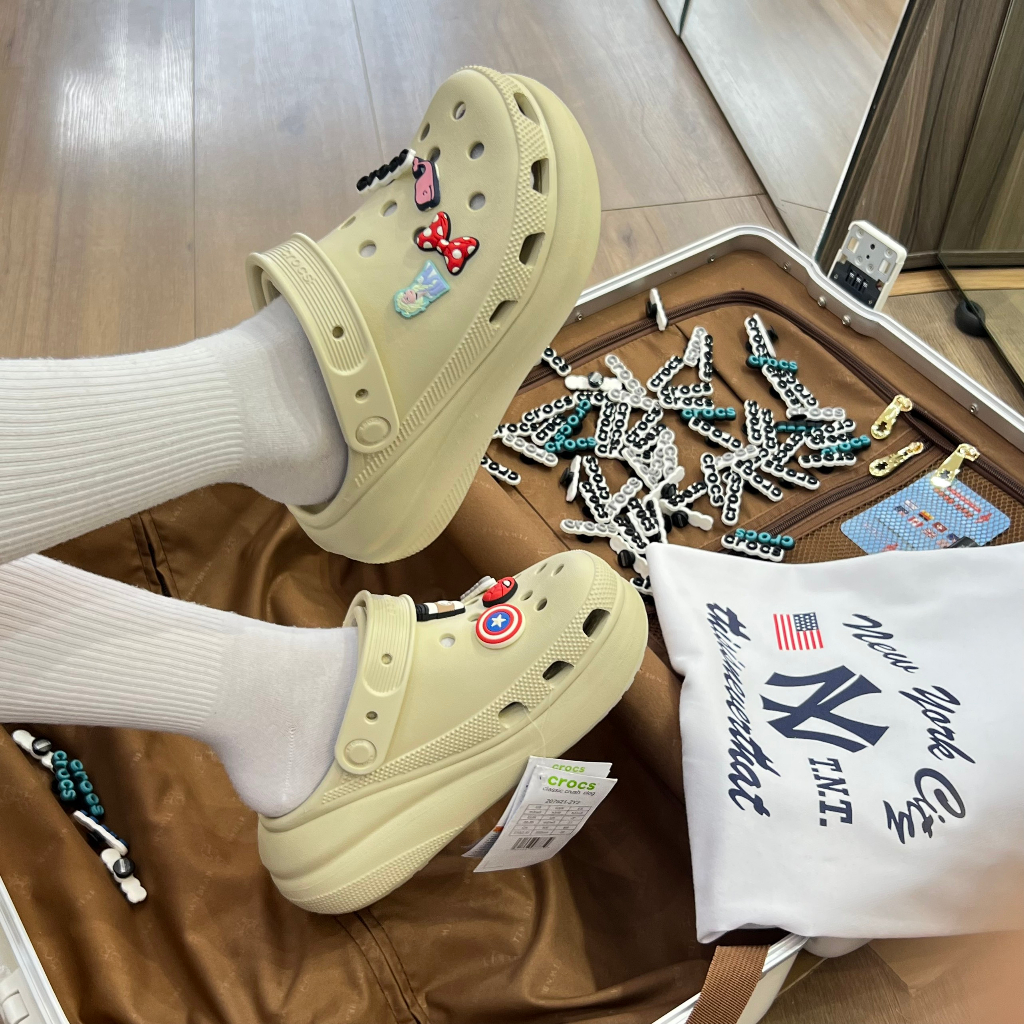 Giày Clog Unisex Crocs Crush Classic *Đế Cao* - Kem - Code : 207521-2Y2