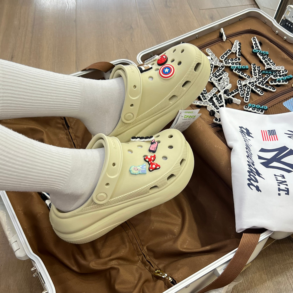 Giày Clog Unisex Crocs Crush Classic *Đế Cao* - Kem - Code : 207521-2Y2