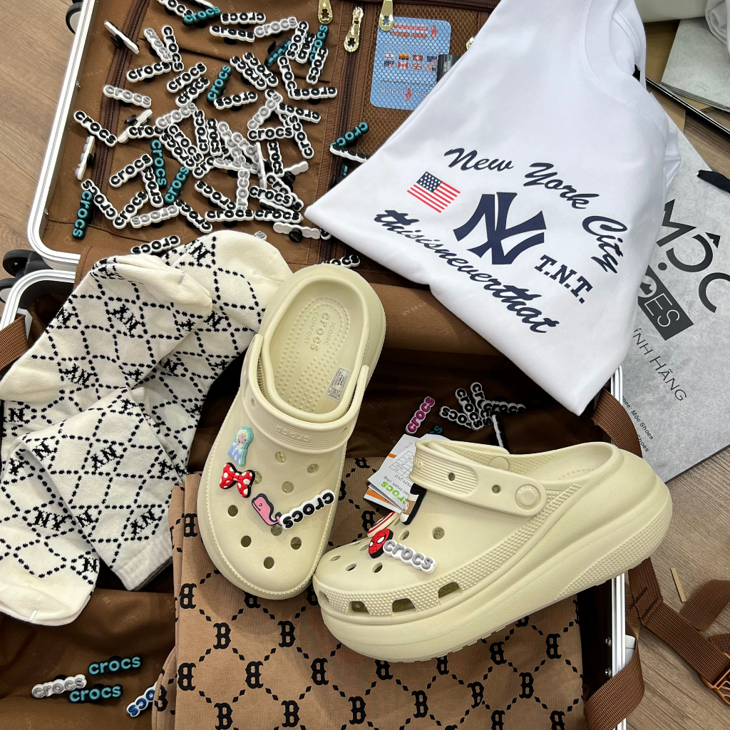 Giày Clog Unisex Crocs Crush Classic *Đế Cao* - Kem - Code : 207521-2Y2