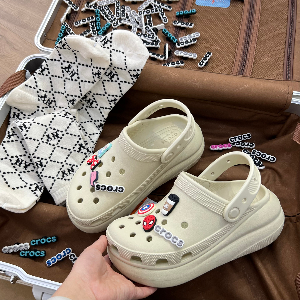 Giày Clog Unisex Crocs Crush Classic *Đế Cao* - Kem - Code : 207521-2Y2