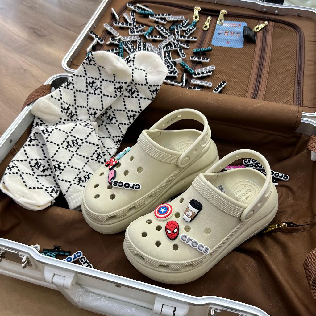 Giày Clog Unisex Crocs Crush Classic *Đế Cao* - Kem - Code : 207521-2Y2