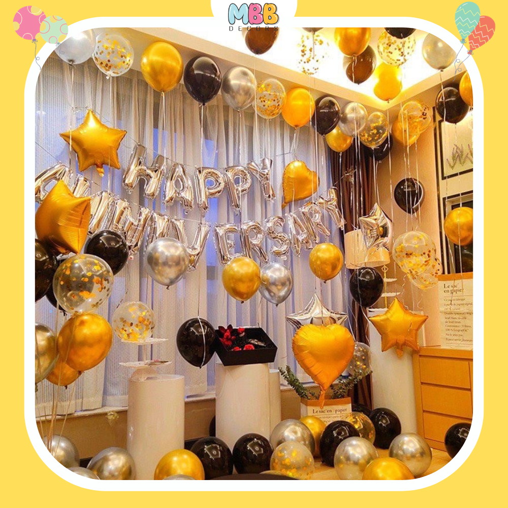 Bóng Chữ HAPPY ANNIVERSARY Màu Bạc Cao 40cm Trang Trí Tiệc Kỉ Niệm, Tiệc Cưới
