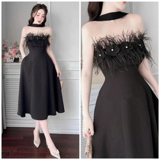 ĐẦM CÚP ĐÍNH HOA LÔNG VŨ( được kiểm tra hàng)