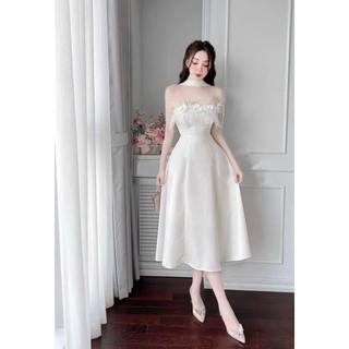 ĐẦM CÚP ĐÍNH HOA LÔNG VŨ( được kiểm tra hàng)