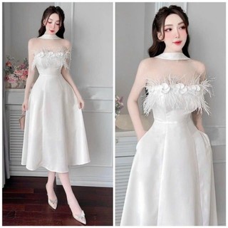 ĐẦM CÚP ĐÍNH HOA LÔNG VŨ( được kiểm tra hàng)