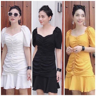 Đầm body nút bọc nhúng trước 3 màu