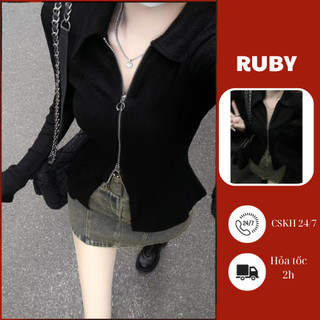    Sẵn  Áo Cardigan Dài Tay Mỏng Ruby Cách Điệu Áo Khoác Bó Sát Có Khóa Kéo Gợi Cảm Quyến Rũ-AT15 