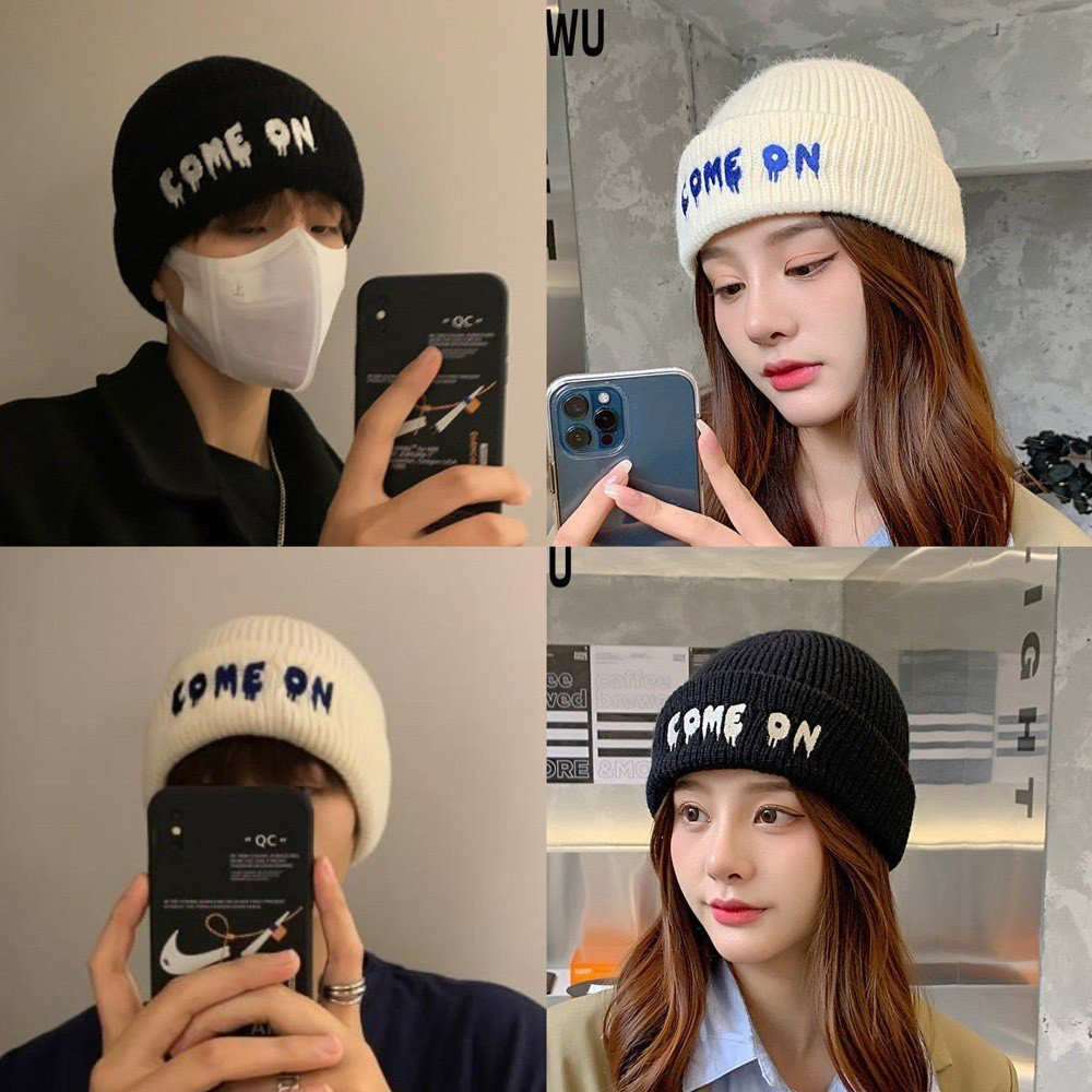 Mũ nón len nam nữ mùa thu đông trùm đầu phong cách Hàn Quốc chữ Come on - M168