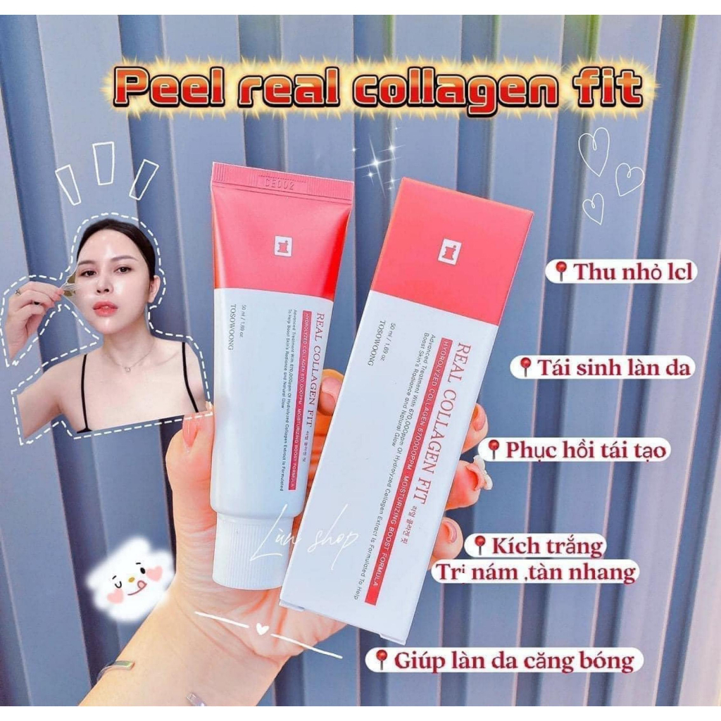 Mặt nạ collagen, peel da collagen căng bóng Real Collagen Fit hàn quốc, trắng da, mờ thâm nám, mịn màng