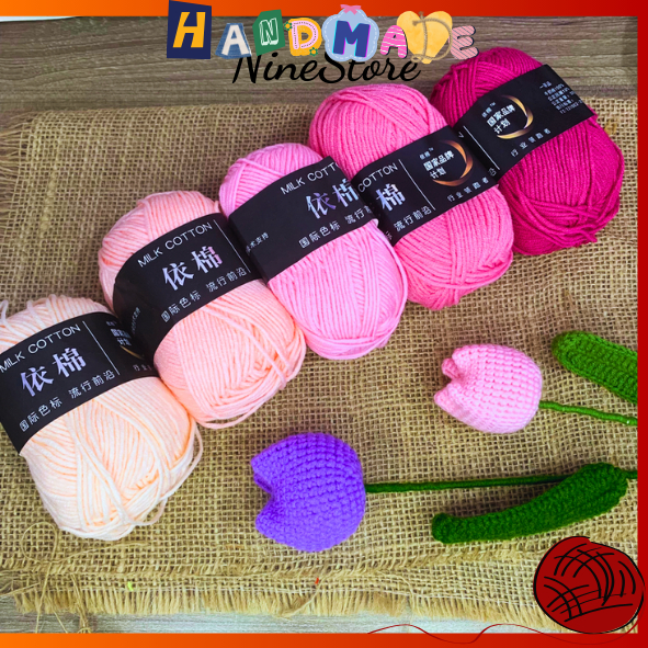 Len milk cotton mác đen 50g theo mã màu chuẩn dùng móc hoa, thú,..._Nine Store