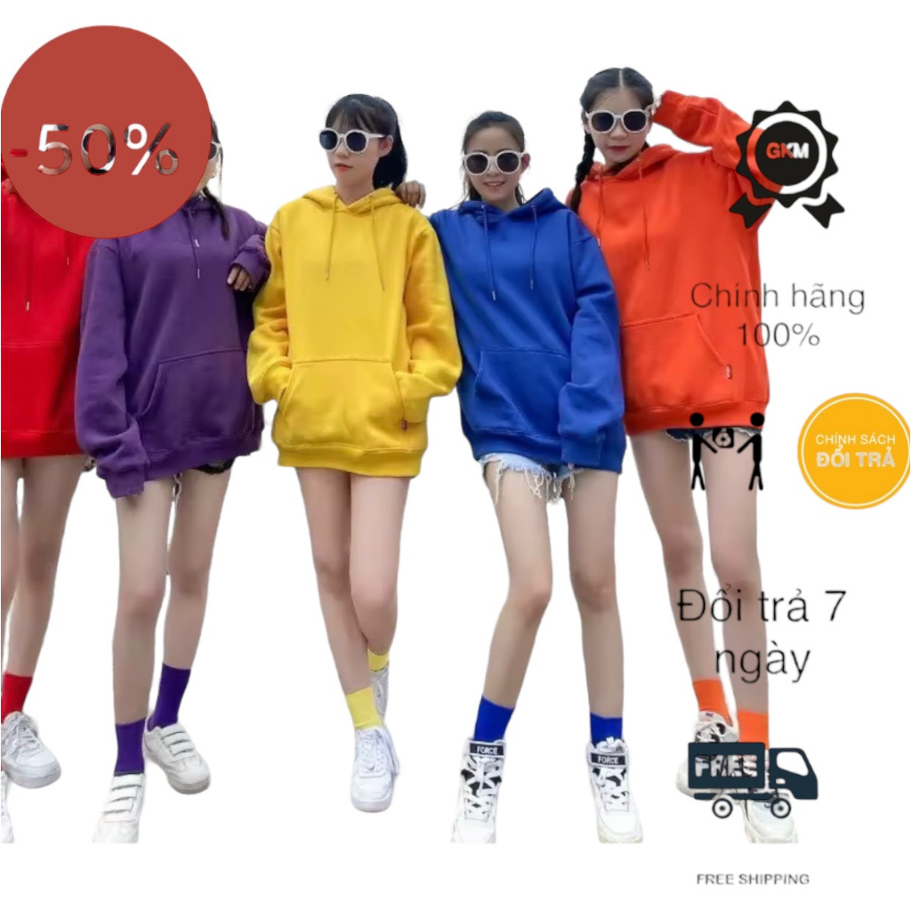 Áo hoodie trơn nhiều màu thích hợp mặc nhóm gkm