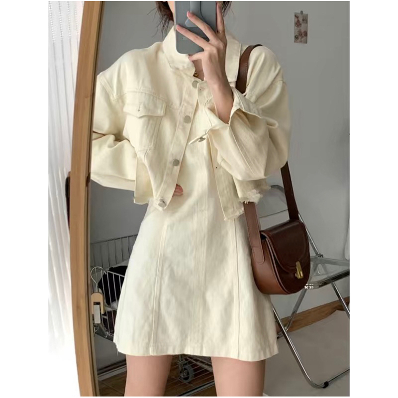 Set đầm 2 dây + Khoác jean