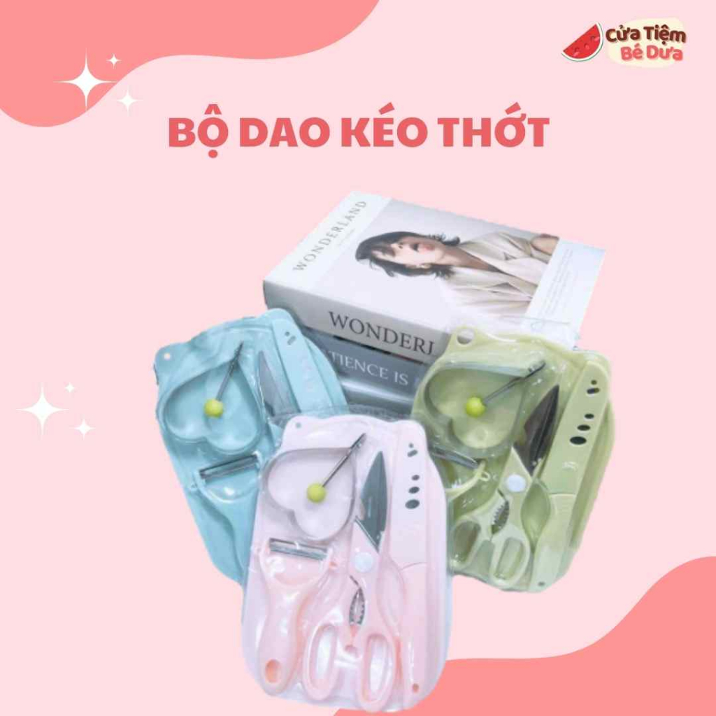 Bộ Dao Kéo Thớt Nạo Chế Biến Đồ Ăn Dặm Cho Bé - Dưa Kids