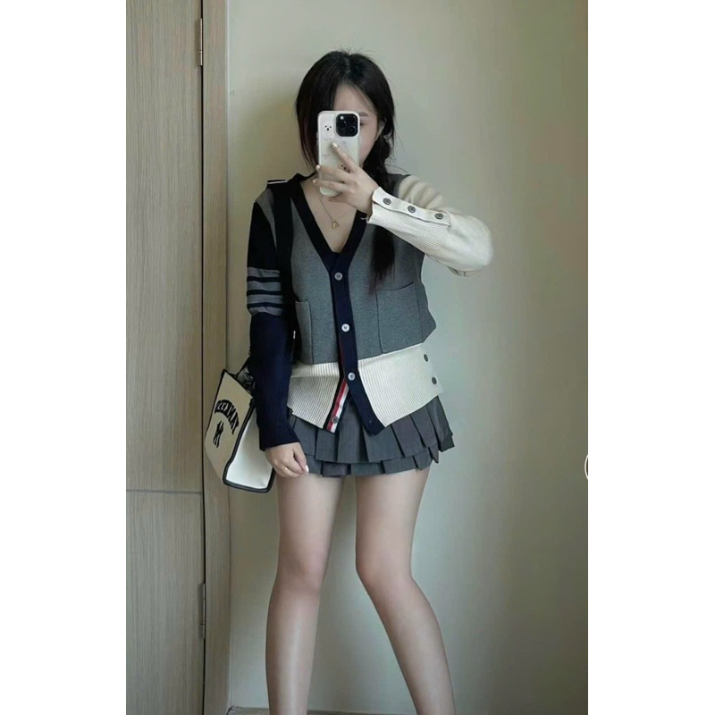 Áo cadigan len thomee viền phối màu