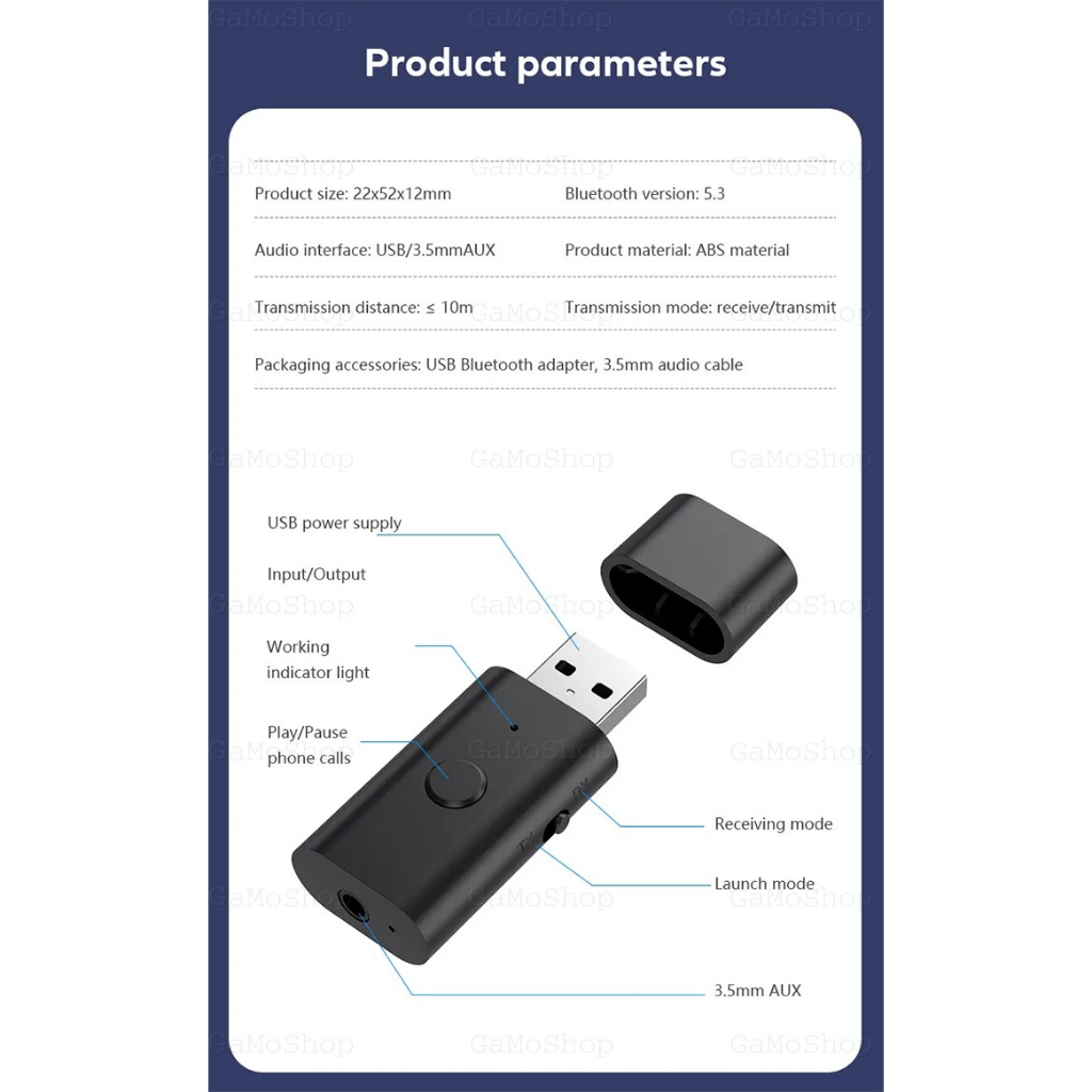 USB Thu Phát Bluetooth B53 ,Bluetooth 5.3 ,Âm Thanh Stereo 4 in 1