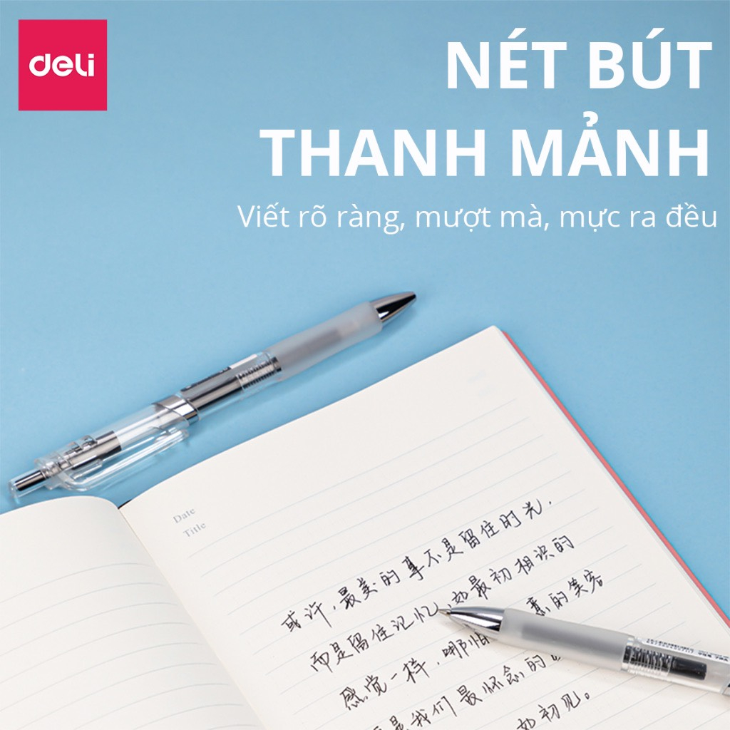 Bút Gel Deli S101, Bút Bi Nước Deli Viết Sổ Calligraphy Ngòi 0.5mm - Mực đen Viết trơn và êm
